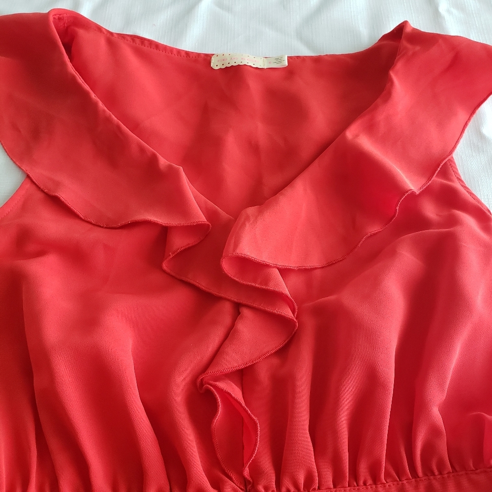 Pins And Needles Romper Shorts Mini V neck pockets Ruffled Red Summer - Picture 4 of 11